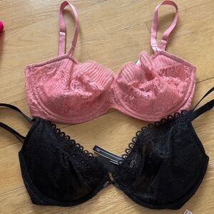 TWO Victoria’s Secret bras Lace pink 32DDD Black 32DD NWT💗🖤